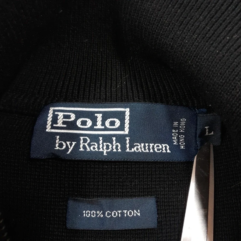 Polo Ralph Lauren Sweater 1/4 Zip Sweater Mens Large Black Red Knit Cotton Heavy